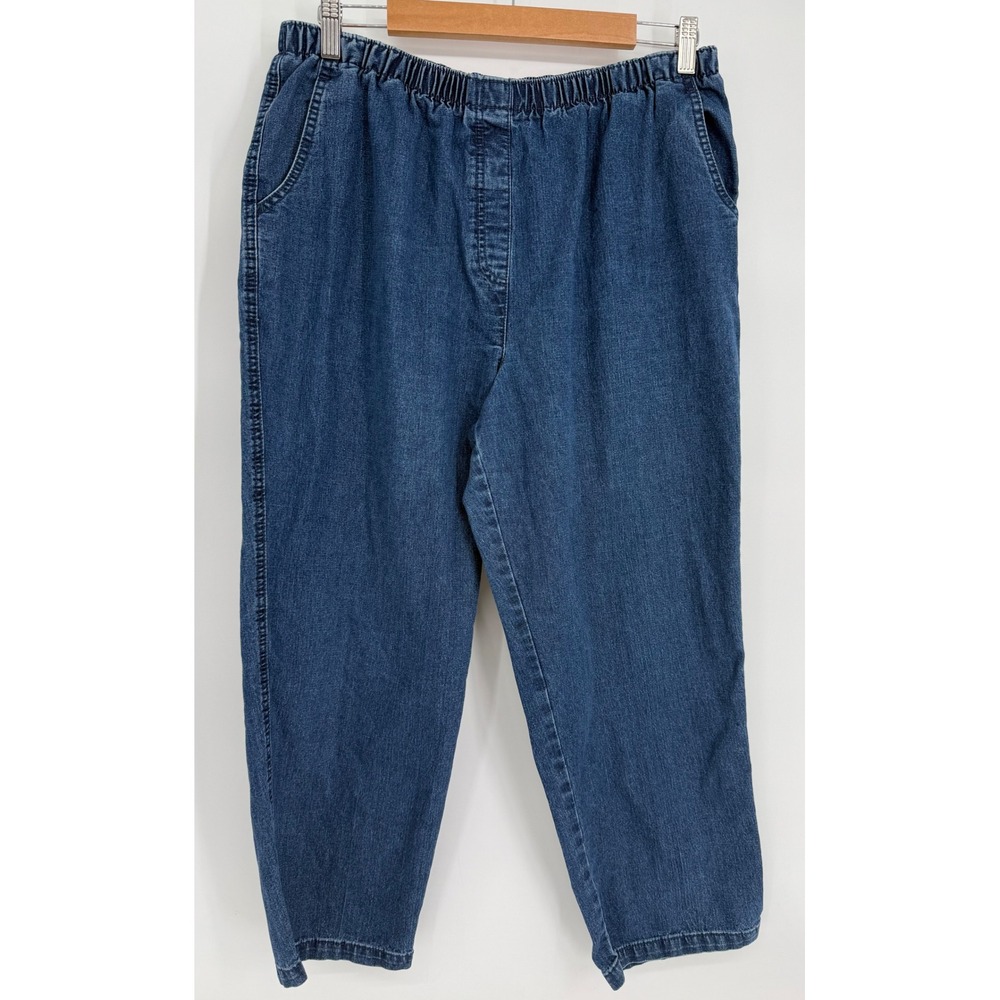 Alia Petites Sz 16P Short Elastic Waist Denim Pull On Jeans Medium Wash Stretch